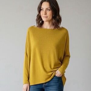 BRYN WALKER DIMITRI TUNIC TOP CHARTREUSE BOAT NECK LAGENLOOK OVERSIZED SLOUCHY L